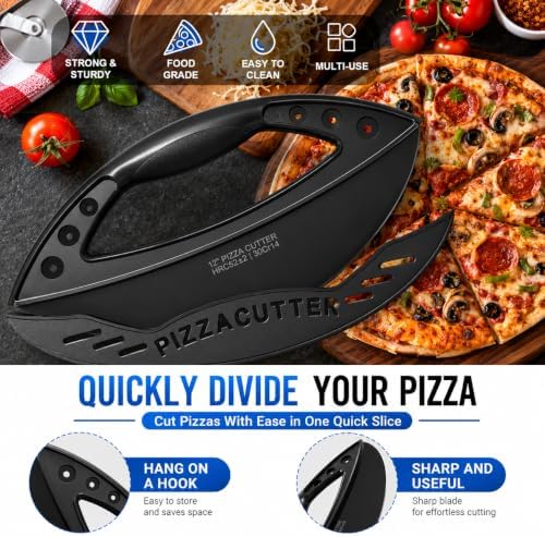 AILUROPODA 12-Inch Pizza Rocker Blade Cutter, Stainless Steel with Protective Cover, Black