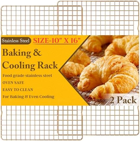 2 PCS Cooling Racks for Cooking and Baking, 10" x 16", Gold