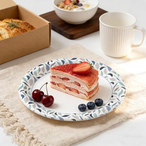 OuMuaMua 8.5 Inch Paper Plates, 300 Count Disposable Paper Plates
