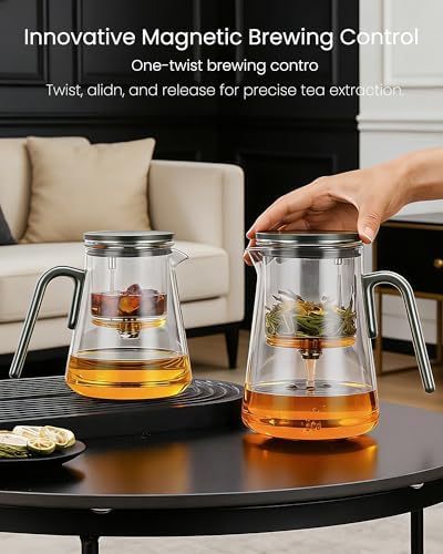 ZENS Magnetic Teapot, 34oz Magic Glass Infuser Pot for Loose Tea Steeper
