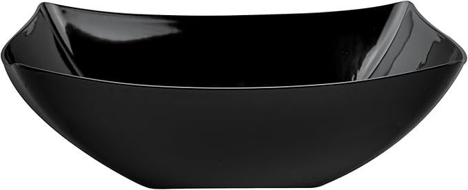 Restaurantware Moderna 32 Ounce Fancy Plastic Bowls 10 Square Disposable Salad Bowls - Durable Heavy-duty Black Plastic Bowls For Warm And Cold Foods (Pack of 3)