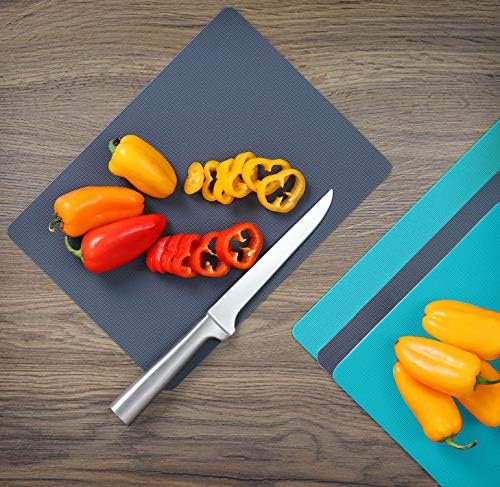 Dexas Heavy Duty Cutting Board Grippmat, Flexible Cutting Boards for Kitchen, Set of 4, Non Slip Plastic Board Cutting Mat 8 by 11 inches, Gray and Turquoise Set Kitchen Gadgets