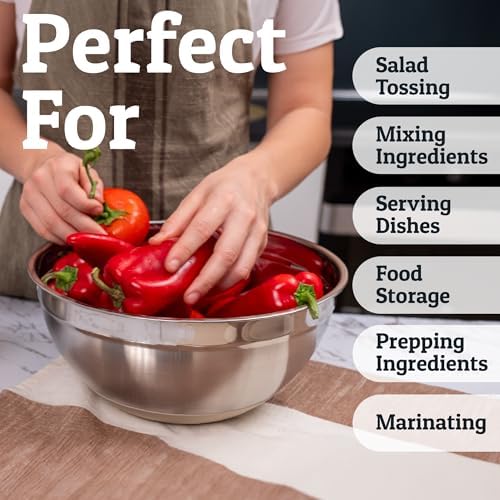 Priority Chef 6Pc Stainless Steel Mixing Bowls with Lids Set, Huge 7 Qrt Size Metal Bowl Set for Kitchen, 3 Graters, Non-Slip Bases & Silicone Utensils Set, Khaki