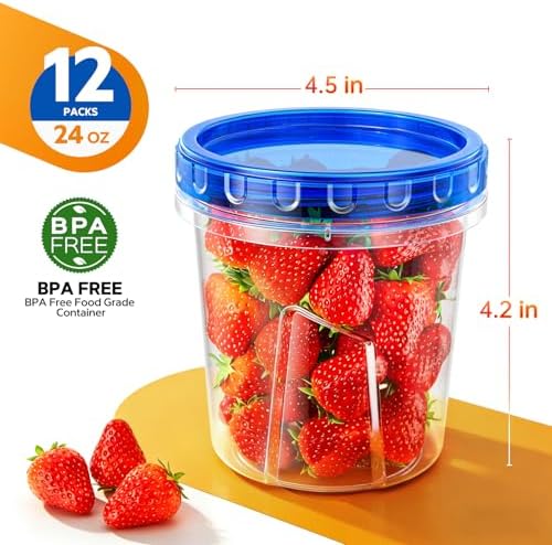 HOMETALL Freezer Storage Containers, [12 Pack-24 Oz] Airtight Plastic