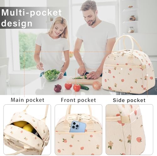 Carry bloom Lunch Box for Women, Insulated Lunch Bag Cute Corduroy Lunchbag