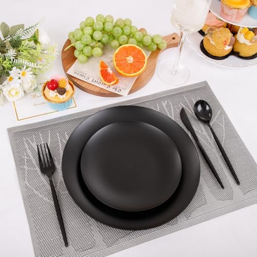 ejonirinjonir 150pcs Frosted Black Plastic Plates Plastic Plate for Wedding