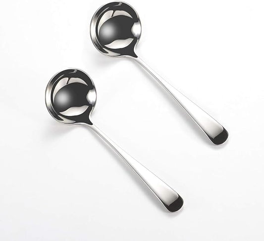 Small Soup Ladles,Sauce Gravy Soup Spoon Ladles,2 Pack SUS 304 Non-magnetic Stainless Steel 7.6" Round (Color:Silver).
