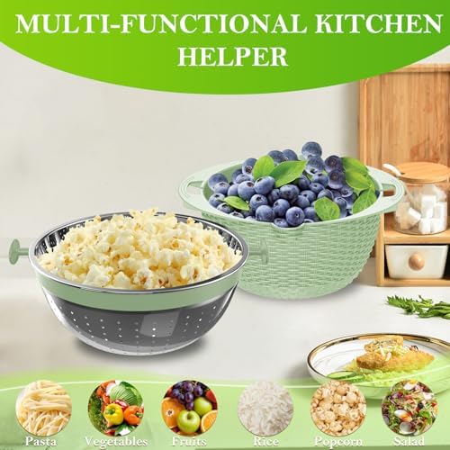 4 in 1 Colander with Bowl Set, Food Strainers and Colanders, Colander for Kitchen, Pasta Strainer, Fruit Washing Bowl, Kitchen Essentials Strainer Basket Bowl, Green, Christmas & New Year Gifts