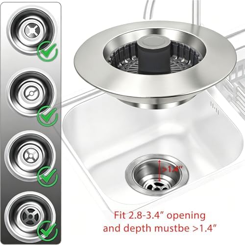 BAOLSLS 3 in 1 Kitchen Sink Stopper, Pop Up Kitchen Sink Drain Strainer