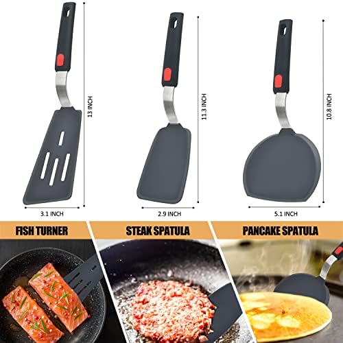 Beijiyi Silicone Spatula Turner Set of 3, 600°F Heat Resistant, BPA Free