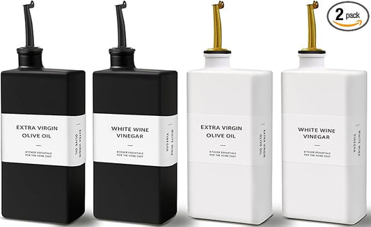 Olive Oil Dispenser Bottle for Kitchen, UV-Blocking Oil and Vinegar Dispenser Set, Soy Sauce Dispenser, Coffee Syrup Bottles, Modern Kitchen Decor (Black & White, 4pcs)