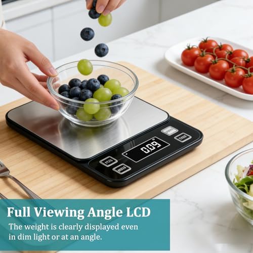 Digital Food Scale, 22lb Waterproof Kitchen Scale, 304 Stainless Steel Platform, Type-C Rechargeable & Backup Battery Mode, Gram Scale for Meal Prep, Coffee