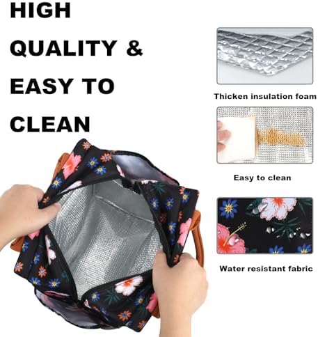 Joymee Insulated Lunch Bag for Women Reusable Leakproof-Black Floral