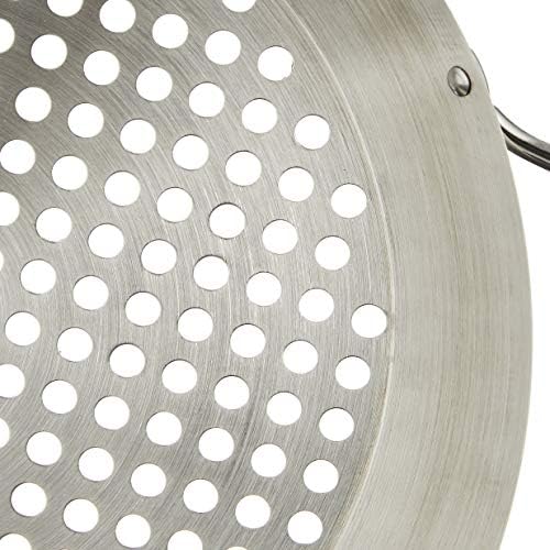 Tablecraft 12" Diameter Stainless Steel Grill Pan with Handles, Silver, Model: BBQ122