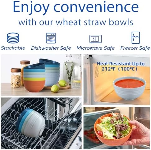 Homestockplus Unbreakable Cereal Bowls 25 OZ Microwave and Dishwasher Safe BPA-Free Bowl Dessert Bowls for Serving Soup, Oatmeal, Pasta and Salad [Set of 6]