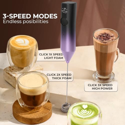 Zulay Kitchen Rechargeable Milk Frother Handheld - Frother Wand, Drink Mixer, Electric Whisk Frother, for Cappuccinos, Matcha & Protein Powder - Dynamic Triple Whisk, 3 Speed 500mAh Galaxy