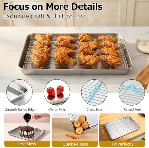 Onader 9x13IN Stainless Steel Quarter Cookie Sheet Pan with Wire Rack Set