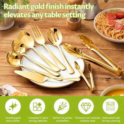 XEVOM 17 Pcs Serving Utensils, Stainless Steel Flatware Serving Tools Kit