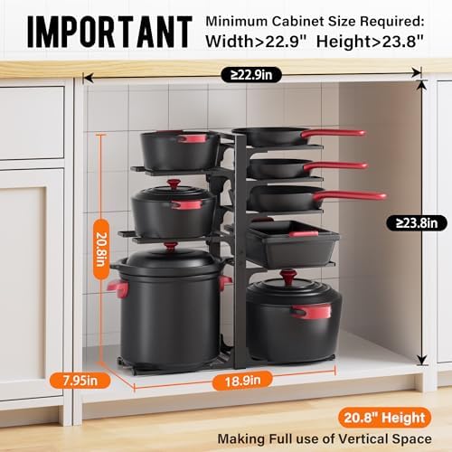MUDEELA 8-Tier Heavy-duty pan organizers inside cabinet, 20.8" H Black