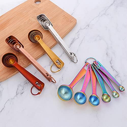 DOCBLACK 18/8 Stainless Steel Measuring Spoons 6pc Rainbow for Dry/Liquid