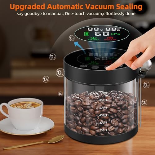 Automatic Vacuum Coffee Canister, 0.8L Coffee Container with LED Display