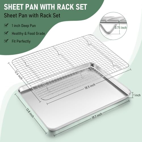Homikit Large Baking Sheet with Wire Cooling Rack (2 Pans+2 Racks) 20”x14”