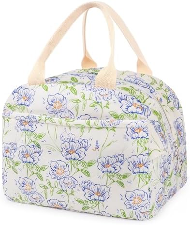 Cotton Quilted Insulated Lunch Bag, Reusable Quilted Floral Lunch Tote Bags