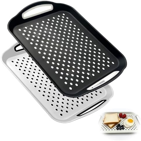2 Pack Large Nonslip Serving Tray with Handles Lap Food Trays for Eating on Couch Tray for Breakfast Dinner Snack Fruit Beverage(Black & White)