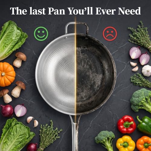 Titanium Wok Pan with Lid – 12" Non-Toxic PFAS-Free Woks & Stir-fry Pans, Tri-Ply Titanium & Stainless Steel, Induction & Dishwasher Safe