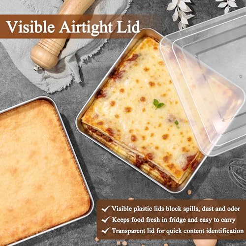 LIANYU 8 Inch Square Cake Pan with Lid, 4 Pack Lasagna Baking Pans Set