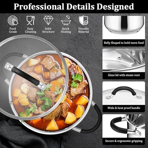 E-far 4 Quart Pot with Lid, Stainless Steel Small Stock Pot for Soup Pasta