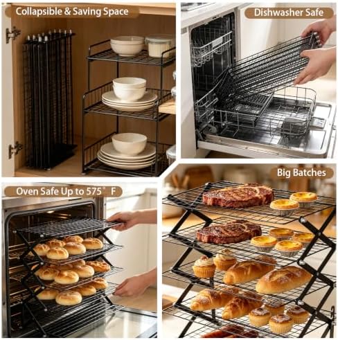 5 Tier Collapsible Cookies Cooling Rack with Adjustable 4 Setting Design