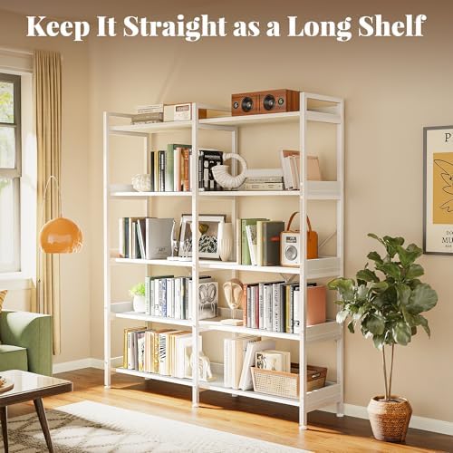 Huuger 5 Tier Bookshelf with 10 Open Shelves and Raised Baffle, White