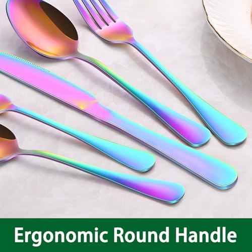 24 PCs Colorful Rainbow Silverware Sets Service For 4, Dining Utensils Set