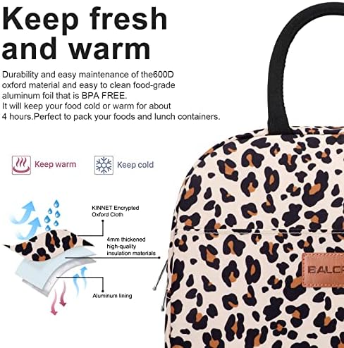 BALORAY Lunch Bag for Women Men Adult Lunch Box (Beige with leopard), L