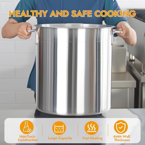 CURTA 40 Quarts Aluminum Stock Pot with Lid, Heavy Duty Commercial Grade Large Capacity Cooking Pot for Boiling, Stewing, Great for Kitchen, Restaurant, Catering, and Home Use, NSF Certified