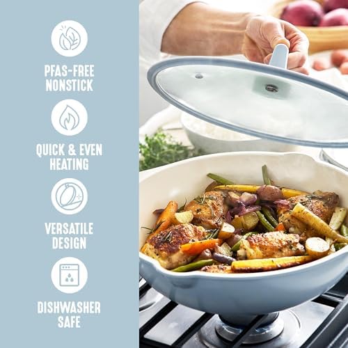 GreenLife Nonstick 12” (5QT) All in One Deep Skillet Wok with Lid, PFAS-Free Non-Toxic Ceramic Multi-Purpose Pan, Induction, All Stovetop, Egg, Stir Fry, Saute, Stay Cool Handle, Blue Haze