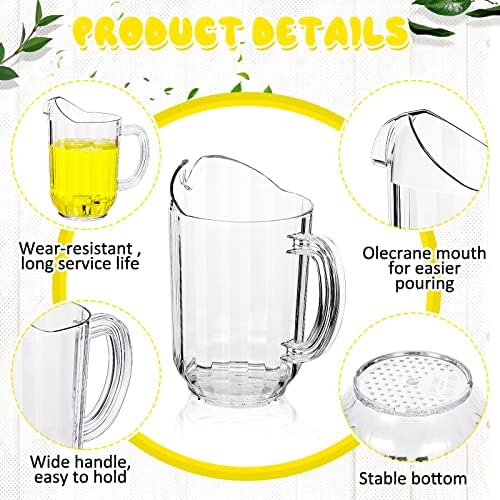 Tessco 3 Pcs Plastic Pitchers 60 Oz Clear Water Beer Jug Large,Classic