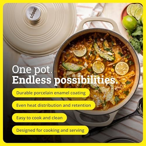 Lodge Essential Enamel Cast Iron Dutch Oven, 6 Quart, Sandalwood