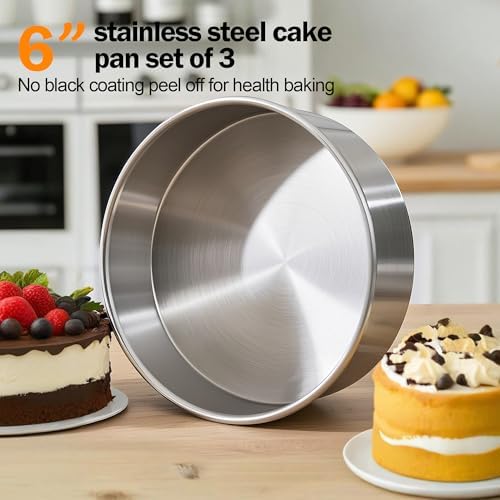 6 Inch Cake Pans Set of 3 with 100 Pieces Parchment Paper