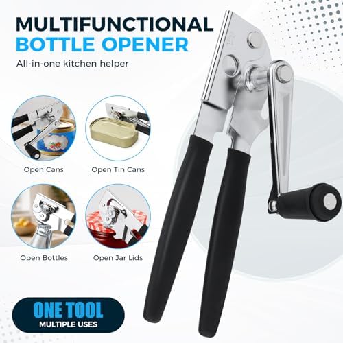 Heavy-Duty Commercial Manual Crank Can Openers,Rubber-Coated Long Handles (Pack of 2)