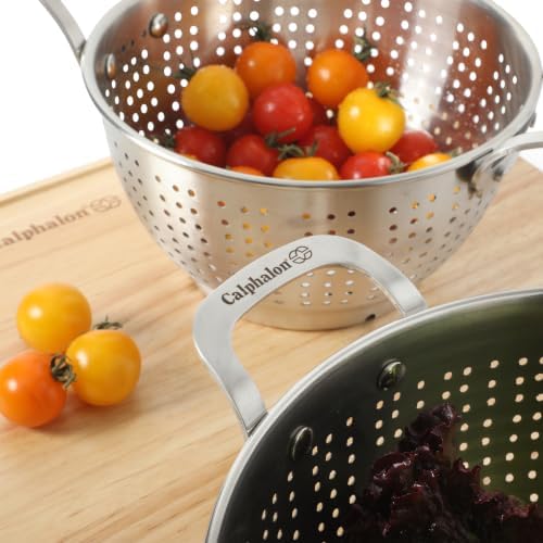 Calphalon Astro Colander Set, 2-Piece Stainless Steel Colander and Strainer, 5 QT & 1.5 QT Pasta Strainer with Handles, Matte Finish Kitchen Colander, Silver