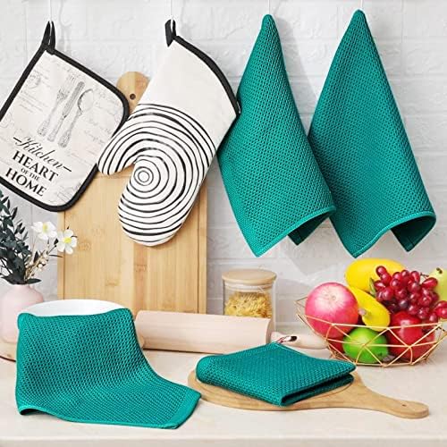 Homaxy 100% Cotton Waffle Weave Kitchen Dish Cloths 24-Pack, Teal