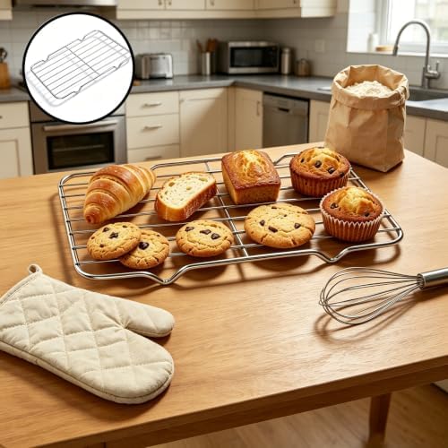 Small Cooling Rack, Stainless Steel Wire Rack for Cooking, Equipped with Four-Legged Rectangular Wire Meat Roasting Rack, Heavy-Duty Small Baking Rack, Metal Bacon Roasting Pan