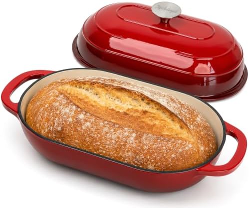 MICHELANGELO Enameled Cast Iron Bread Oven, Oval Sourdough Dutch Oven & Lid