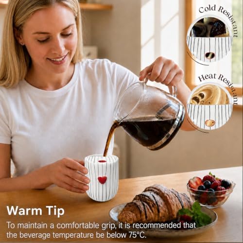 Ceramic Coffee Mug with Sip Hole, 12oz Striped Coffee Cup