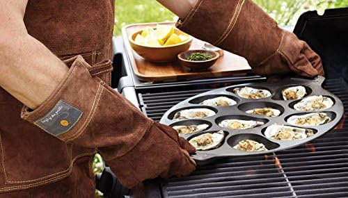 Outset Cast Iron Oyster Grill Pan, 12 Cavities, Black Oyster BBQ and Serving Pan