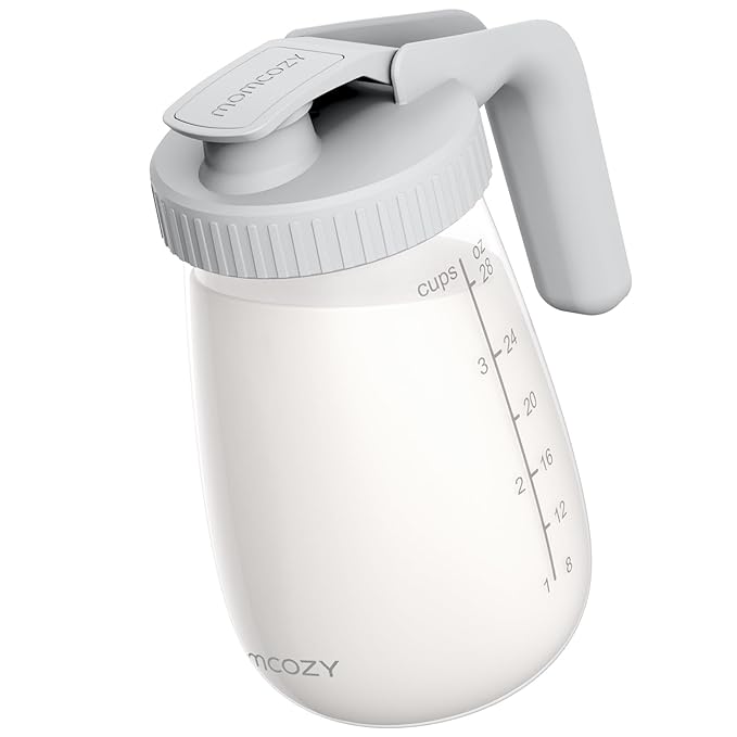 Momcozy Breast Milk Pitcher, Resistant to Heat and Cold Abrupt Temp Swings, No Leak Glass Breast Milk Fridge Storage Container with Wide Mouth, Fast Baby Formula Maker, Breastfeeding Essentials, Grey