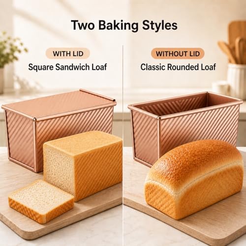 Pullman Loaf Pan with Lid, Aluminized Steel 1 Lb Nonstick Sandwich Bread Pan for Homemade Bread, 8.4x4.8 Inch Professional Rectangular Loaf Pan with Dough Scraper and Cutter