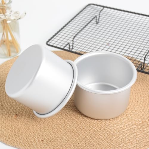 Aluminum smash cake 4×3 inch round Cake Pan Set of 2,anodized aluminum,layer cake pan, baking pan For birthday cake, party Silver (4×3 round Cake Pan, Set of 2)